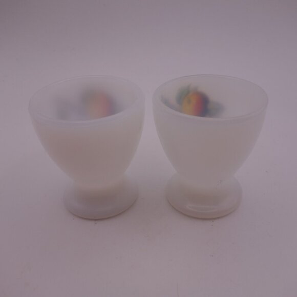 Set of Two(2) Milk White Egg Holders with Peach Design - Picture 3 of 14